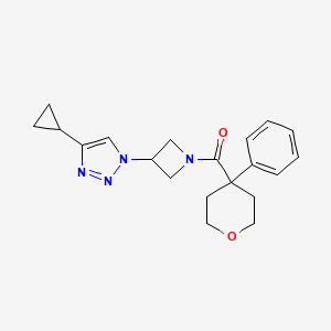 molecular formula C20H24N4O2 B2896352 （3-(4-环丙基-1H-1,2,3-三唑-1-基)氮杂环丁-1-基)(4-苯基四氢-2H-吡喃-4-基)甲酮 CAS No. 2097858-69-8