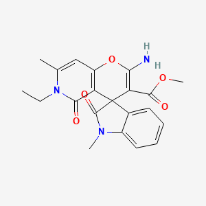 molecular formula C21H21N3O5 B2896359 Methyl 2'-amino-6'-ethyl-1,7'-dimethyl-2,5'-dioxo-1,2,5',6'-tetrahydrospiro[indole-3,4'-pyrano[3,2-c]pyridine]-3'-carboxylate CAS No. 873571-65-4