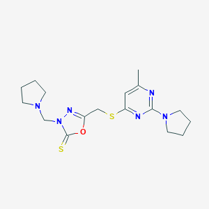 molecular formula C17H24N6OS2 B289638 5-({[6-methyl-2-(1-pyrrolidinyl)-4-pyrimidinyl]sulfanyl}methyl)-3-(1-pyrrolidinylmethyl)-1,3,4-oxadiazole-2(3H)-thione 