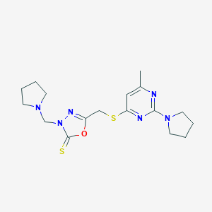 5-({[6-methyl-2-(1-pyrrolidinyl)-4-pyrimidinyl]sulfanyl}methyl)-3-(1-pyrrolidinylmethyl)-1,3,4-oxadiazole-2(3H)-thione