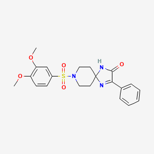 molecular formula C21H23N3O5S B2896386 8-((3,4-Dimethoxyphenyl)sulfonyl)-3-phenyl-1,4,8-triazaspiro[4.5]dec-3-en-2-one CAS No. 1216966-51-6