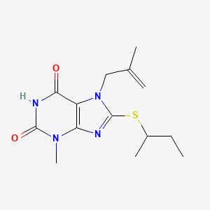 molecular formula C14H20N4O2S B2896398 8-(butan-2-ylsulfanyl)-3-methyl-7-(2-methylprop-2-en-1-yl)-2,3,6,7-tetrahydro-1H-purine-2,6-dione CAS No. 332098-56-3