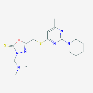 molecular formula C16H24N6OS2 B289640 3-[(dimethylamino)methyl]-5-({[6-methyl-2-(1-piperidinyl)-4-pyrimidinyl]sulfanyl}methyl)-1,3,4-oxadiazole-2(3H)-thione 