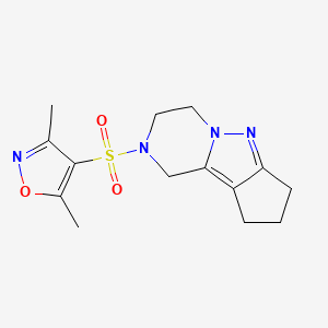 molecular formula C14H18N4O3S B2896408 3,5-dimethyl-4-((3,4,8,9-tetrahydro-1H-cyclopenta[3,4]pyrazolo[1,5-a]pyrazin-2(7H)-yl)sulfonyl)isoxazole CAS No. 2034510-28-4