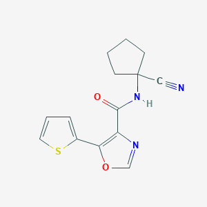 molecular formula C14H13N3O2S B2896412 N-(1-cyanocyclopentyl)-5-(thiophen-2-yl)-1,3-oxazole-4-carboxamide CAS No. 1394787-76-8