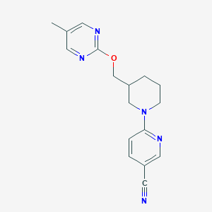 molecular formula C17H19N5O B2896426 6-[3-[(5-Methylpyrimidin-2-yl)oxymethyl]piperidin-1-yl]pyridine-3-carbonitrile CAS No. 2379971-34-1