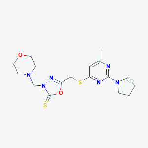 molecular formula C17H24N6O2S2 B289643 5-[(6-Methyl-2-pyrrolidin-1-ylpyrimidin-4-yl)sulfanylmethyl]-3-(morpholin-4-ylmethyl)-1,3,4-oxadiazole-2-thione 