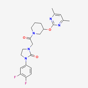 molecular formula C22H25F2N5O3 B2896436 1-(3,4-Difluorophenyl)-3-(2-(3-((4,6-dimethylpyrimidin-2-yl)oxy)piperidin-1-yl)-2-oxoethyl)imidazolidin-2-one CAS No. 2097889-10-4