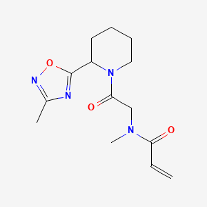molecular formula C14H20N4O3 B2896448 N-Methyl-N-[2-[2-(3-methyl-1,2,4-oxadiazol-5-yl)piperidin-1-yl]-2-oxoethyl]prop-2-enamide CAS No. 2199750-07-5