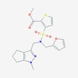 methyl 3-(N-(furan-2-ylmethyl)-N-((1-methyl-1,4,5,6-tetrahydrocyclopenta[c]pyrazol-3-yl)methyl)sulfamoyl)thiophene-2-carboxylate
