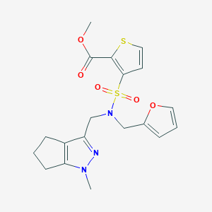 molecular formula C19H21N3O5S2 B2896454 methyl 3-(N-(furan-2-ylmethyl)-N-((1-methyl-1,4,5,6-tetrahydrocyclopenta[c]pyrazol-3-yl)methyl)sulfamoyl)thiophene-2-carboxylate CAS No. 1787880-48-1