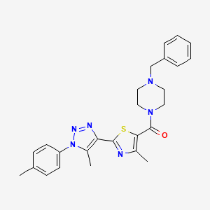 molecular formula C26H28N6OS B2896467 (4-benzylpiperazin-1-yl)(4-methyl-2-(5-methyl-1-(p-tolyl)-1H-1,2,3-triazol-4-yl)thiazol-5-yl)methanone CAS No. 1207046-67-0