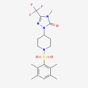 molecular formula C19H25F3N4O3S B2896473 4-methyl-1-(1-((2,3,5,6-tetramethylphenyl)sulfonyl)piperidin-4-yl)-3-(trifluoromethyl)-1H-1,2,4-triazol-5(4H)-one CAS No. 2034330-43-1