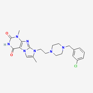 molecular formula C22H26ClN7O2 B2896484 8-(2-(4-(3-氯苄基)哌嗪-1-基)乙基)-1,7-二甲基-1H-咪唑并[2,1-f]嘌呤-2,4(3H,8H)-二酮 CAS No. 923166-09-0