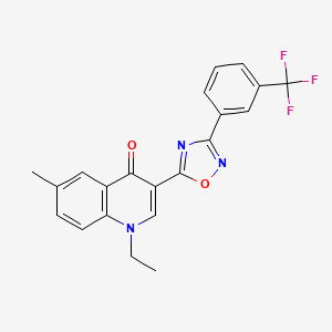 molecular formula C21H16F3N3O2 B2896487 1-ethyl-6-methyl-3-{3-[3-(trifluoromethyl)phenyl]-1,2,4-oxadiazol-5-yl}quinolin-4(1H)-one CAS No. 1260688-51-4