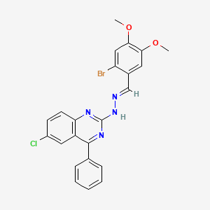 molecular formula C23H18BrClN4O2 B2896497 (E)-2-(2-(2-bromo-4,5-dimethoxybenzylidene)hydrazinyl)-6-chloro-4-phenylquinazoline CAS No. 392247-06-2
