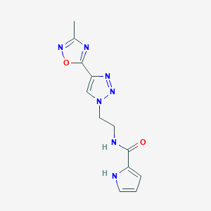 molecular formula C12H13N7O2 B2896500 N-(2-(4-(3-methyl-1,2,4-oxadiazol-5-yl)-1H-1,2,3-triazol-1-yl)ethyl)-1H-pyrrole-2-carboxamide CAS No. 2034569-92-9