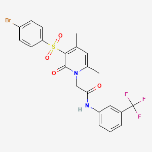 molecular formula C22H18BrF3N2O4S B2896552 2-(3-((4-bromophenyl)sulfonyl)-4,6-dimethyl-2-oxopyridin-1(2H)-yl)-N-(3-(trifluoromethyl)phenyl)acetamide CAS No. 1251675-85-0