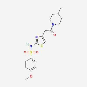 molecular formula C18H23N3O4S2 B2896560 4-methoxy-N-(4-(2-(4-methylpiperidin-1-yl)-2-oxoethyl)thiazol-2-yl)benzenesulfonamide CAS No. 921995-34-8