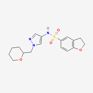 molecular formula C17H21N3O4S B2896582 N-(1-((四氢-2H-吡喃-2-基)甲基)-1H-吡唑-4-基)-2,3-二氢苯并呋喃-5-磺酰胺 CAS No. 2034613-31-3