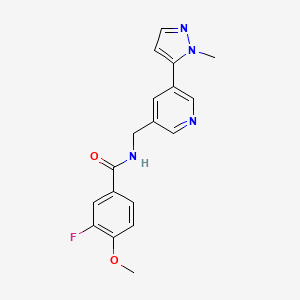 molecular formula C18H17FN4O2 B2896591 3-fluoro-4-methoxy-N-((5-(1-methyl-1H-pyrazol-5-yl)pyridin-3-yl)methyl)benzamide CAS No. 2034384-94-4