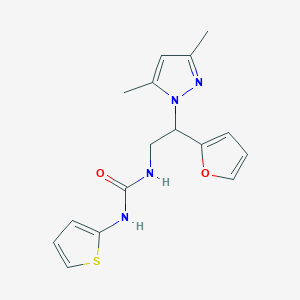 molecular formula C16H18N4O2S B2896601 1-(2-(3,5-dimethyl-1H-pyrazol-1-yl)-2-(furan-2-yl)ethyl)-3-(thiophen-2-yl)urea CAS No. 2034543-82-1