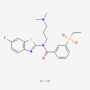 molecular formula C21H25ClFN3O3S2 B2896602 盐酸N-(3-(二甲氨基)丙基)-3-(乙基磺酰基)-N-(6-氟苯并[d]噻唑-2-基)苯甲酰胺 CAS No. 1215379-20-6