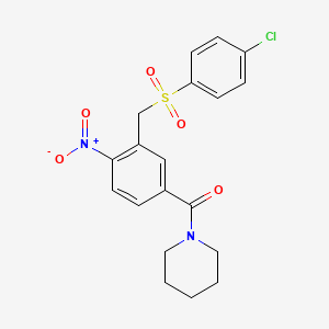 (3-(((4-Chlorophenyl)sulfonyl)methyl)-4-nitrophenyl)(piperidino)methanone
