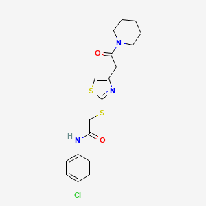 molecular formula C18H20ClN3O2S2 B2896619 N-(4-chlorophenyl)-2-((4-(2-oxo-2-(piperidin-1-yl)ethyl)thiazol-2-yl)thio)acetamide CAS No. 953991-10-1