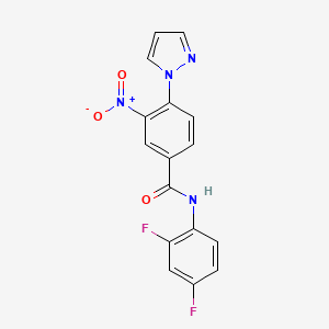 molecular formula C16H10F2N4O3 B2896639 N-(2,4-二氟苯基)-3-硝基-4-(1H-吡唑-1-基)苯甲酰胺 CAS No. 321534-58-1
