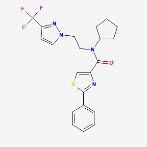 molecular formula C21H21F3N4OS B2896648 N-cyclopentyl-2-phenyl-N-(2-(3-(trifluoromethyl)-1H-pyrazol-1-yl)ethyl)thiazole-4-carboxamide CAS No. 2034379-09-2