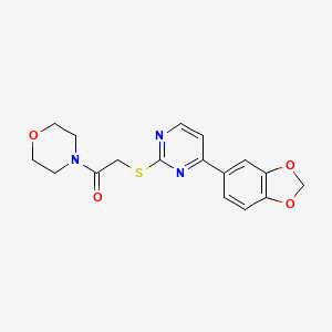 molecular formula C17H17N3O4S B2896655 2-((4-(Benzo[d][1,3]dioxol-5-yl)pyrimidin-2-yl)thio)-1-morpholinoethanone CAS No. 924865-60-1