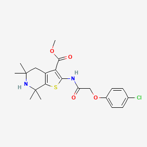 molecular formula C21H25ClN2O4S B2896663 Methyl 2-[[2-(4-chlorophenoxy)acetyl]amino]-5,5,7,7-tetramethyl-4,6-dihydrothieno[2,3-c]pyridine-3-carboxylate CAS No. 887901-45-3