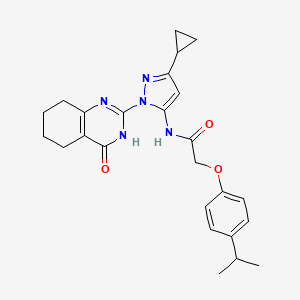 molecular formula C25H29N5O3 B2896685 N-(3-环丙基-1-(4-氧代-3,4,5,6,7,8-六氢喹唑啉-2-基)-1H-吡唑-5-基)-2-(4-异丙苯氧基)乙酰胺 CAS No. 1207057-48-4