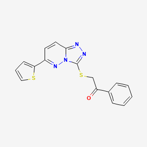 molecular formula C17H12N4OS2 B2896700 1-苯基-2-[(6-噻吩-2-基-[1,2,4]三唑并[4,3-b]哒嗪-3-基)硫代]乙酮 CAS No. 894051-02-6
