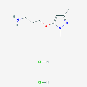 molecular formula C8H17Cl2N3O B2896705 3-(2,5-二甲基吡唑-3-基)氧基丙-1-胺；二盐酸盐 CAS No. 2287340-49-0