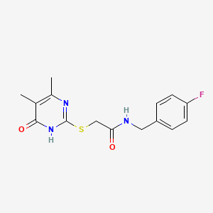 molecular formula C15H16FN3O2S B2896712 2-((4,5-二甲基-6-氧代-1,6-二氢嘧啶-2-基)硫代)-N-(4-氟苄基)乙酰胺 CAS No. 899948-83-5