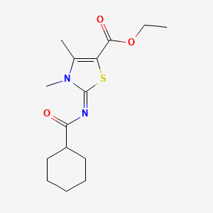 molecular formula C15H22N2O3S B2896720 Ethyl 2-(cyclohexanecarbonylimino)-3,4-dimethyl-1,3-thiazole-5-carboxylate CAS No. 476628-26-9