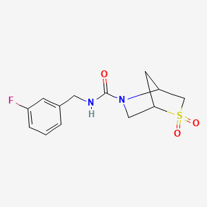 molecular formula C13H15FN2O3S B2896721 N-(3-氟苄基)-2-硫杂-5-氮杂双环[2.2.1]庚烷-5-甲酰胺 2,2-二氧化物 CAS No. 2034610-95-0