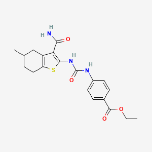 molecular formula C20H23N3O4S B2896741 Ethyl 4-(3-(3-carbamoyl-5-methyl-4,5,6,7-tetrahydrobenzo[b]thiophen-2-yl)ureido)benzoate CAS No. 392239-22-4