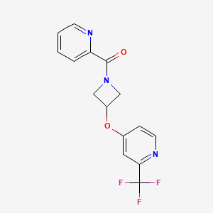 molecular formula C15H12F3N3O2 B2896746 Pyridin-2-yl-[3-[2-(trifluoromethyl)pyridin-4-yl]oxyazetidin-1-yl]methanone CAS No. 2415541-30-7