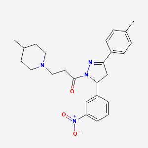 molecular formula C25H30N4O3 B2896752 3-(4-methylpiperidin-1-yl)-1-(5-(3-nitrophenyl)-3-(p-tolyl)-4,5-dihydro-1H-pyrazol-1-yl)propan-1-one CAS No. 871908-29-1