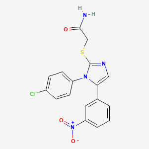 molecular formula C17H13ClN4O3S B2896758 2-((1-(4-chlorophenyl)-5-(3-nitrophenyl)-1H-imidazol-2-yl)thio)acetamide CAS No. 1226434-33-8