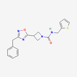 molecular formula C18H18N4O2S B2896766 3-(3-benzyl-1,2,4-oxadiazol-5-yl)-N-(thiophen-2-ylmethyl)azetidine-1-carboxamide CAS No. 1351608-14-4