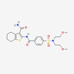 molecular formula C22H29N3O6S2 B2896774 2-(4-(N,N-双(2-甲氧基乙基)磺酰胺基)苯甲酰氨基)-4,5,6,7-四氢苯并[b]噻吩-3-甲酰胺 CAS No. 330672-30-5