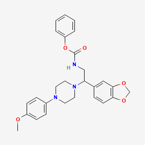 molecular formula C27H29N3O5 B2896779 Phenyl (2-(benzo[d][1,3]dioxol-5-yl)-2-(4-(4-methoxyphenyl)piperazin-1-yl)ethyl)carbamate CAS No. 896358-38-6