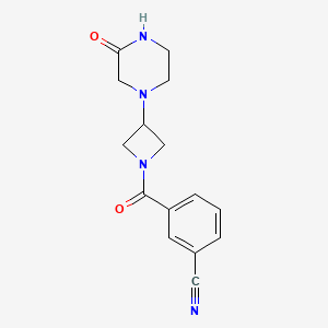 molecular formula C15H16N4O2 B2896783 3-(3-(3-Oxopiperazin-1-yl)azetidine-1-carbonyl)benzonitrile CAS No. 2320574-59-0