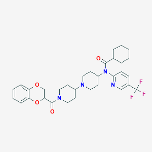 molecular formula C32H39F3N4O4 B2896845 N-(1'-(2,3-dihydrobenzo[b][1,4]dioxine-2-carbonyl)-[1,4'-bipiperidin]-4-yl)-N-(5-(trifluoromethyl)pyridin-2-yl)cyclohexanecarboxamide CAS No. 2034495-15-1