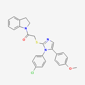 molecular formula C26H22ClN3O2S B2896853 2-((1-(4-chlorophenyl)-5-(4-methoxyphenyl)-1H-imidazol-2-yl)thio)-1-(indolin-1-yl)ethanone CAS No. 1226435-59-1