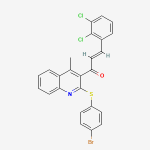 molecular formula C25H16BrCl2NOS B2896864 (E)-1-[2-(4-bromophenyl)sulfanyl-4-methylquinolin-3-yl]-3-(2,3-dichlorophenyl)prop-2-en-1-one CAS No. 400074-52-4